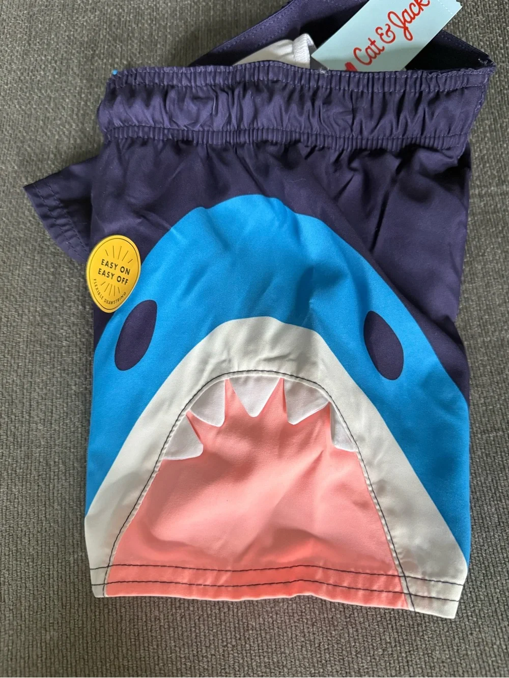Cat & Jack Navy Blue Shark Swim Trunks 3T nwt upf50+ lined elastic drawstring